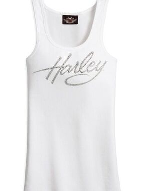 Harley-Davidson White Tank with Silver Rhinestone 'Harley' Script